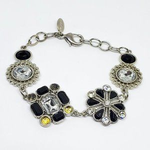 American Eagle Outfitters Silver Black and Clear Rhinestone Link Bracelet